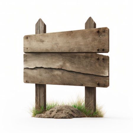 Wooden sign isolated on a white background. 3d rendering.の素材