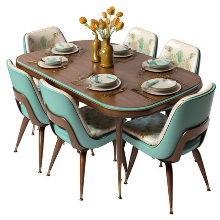 Dining table with chairs and tablecloths. 3d renderの素材