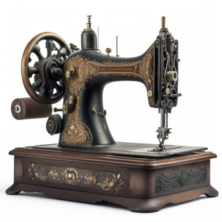 Vintage sewing machine isolated on white background. 3d illustration.の素材