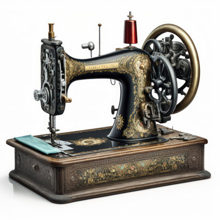 Vintage sewing machine isolated on white background. 3D illustration.の素材