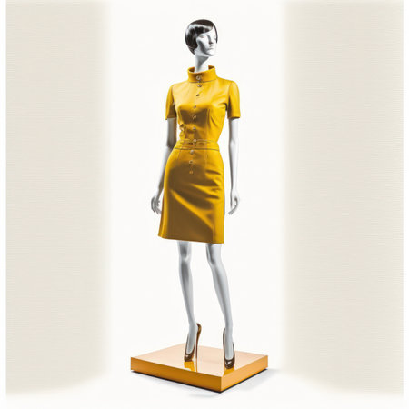Fashionable female mannequin in a yellow dress.  No brand names or copyright objects.の素材