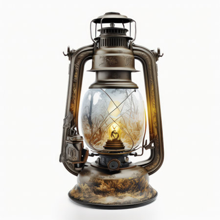 Vintage oil lamp isolated on white background. 3D illustration.の素材