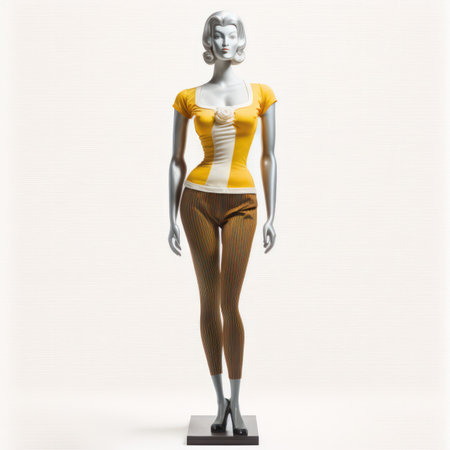 Female mannequin dressed in yellow tights and stockings.の素材