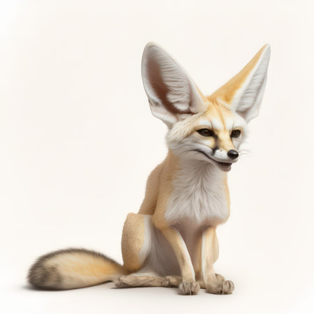 Fennec fox sitting on a white background. Studio shot.の素材