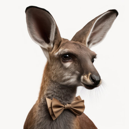 Close-up of a kangaroo with bow tie, isolated on whiteの素材