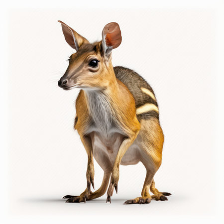 3D digital render of a young male muntjac isolated on white backgroundの素材