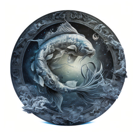 Koi fish in a circle of cosmic space. 3D renderingの素材