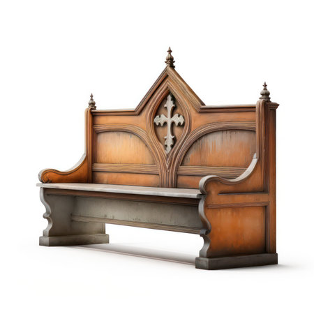 Old wooden bench isolated on a white background. 3d rendering.の素材
