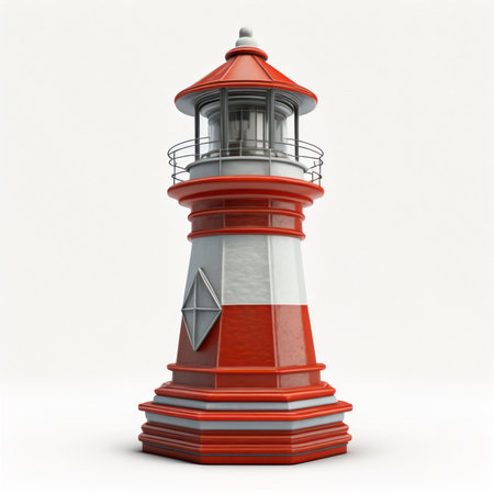 Lighthouse on white isolated background. 3d rendering with clipping pathの素材