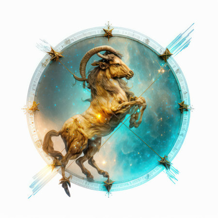 Zodiac sign Capricorn on the background of a circle with starsの素材