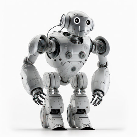 3D rendering of a robot isolated on white background with clipping pathの素材