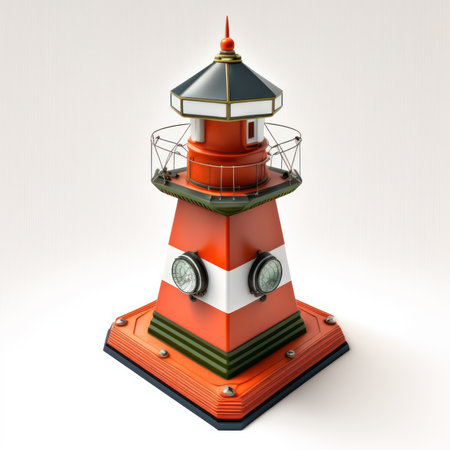 Lighthouse on a white background. 3d render. Computer generated image.の素材
