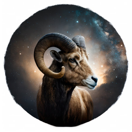 Mouflon ram on a background of the starry sky.の素材