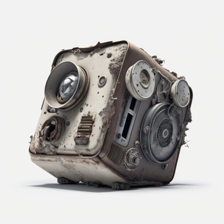 Old radio isolated on a white background. 3d render image.の素材