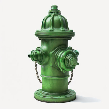 Green fire hydrant isolated on white background. 3D rendering.の素材
