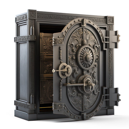 3d illustration of a metal safe isolated on a white background.の素材