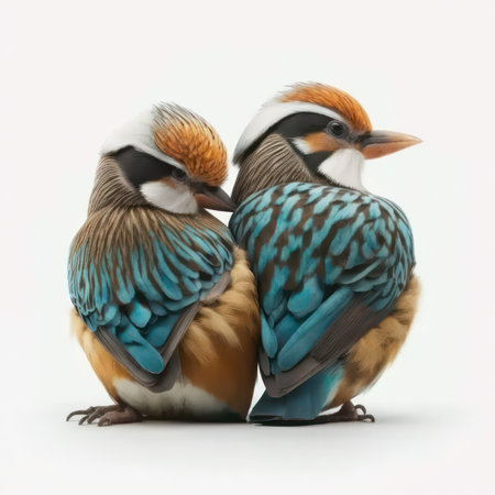 A pair of Blue-crested Kingfisher on white backgroundの素材