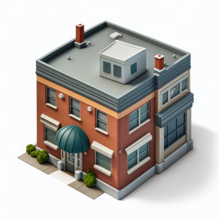 3d render of a building with a roof and a roof topの素材