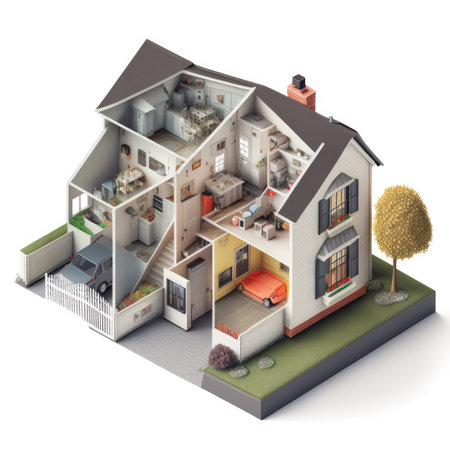 3d isometric private house isolated on white background. 3d renderの素材