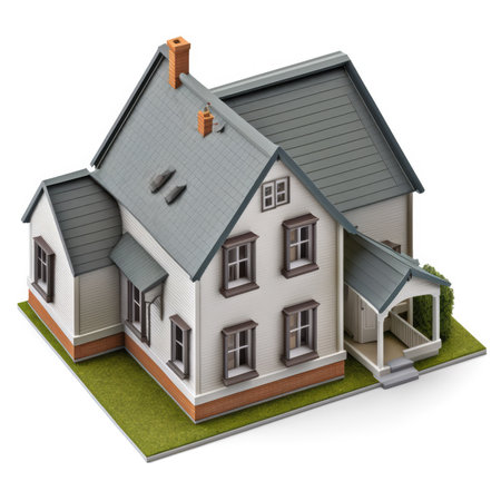 House with chimney on white background. 3D illustration. Isolated.の素材