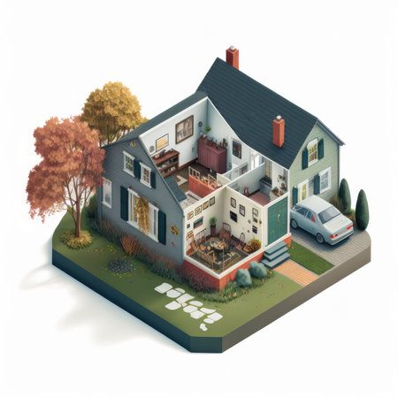 3d isometric private house on a white background. Vector illustration.の素材