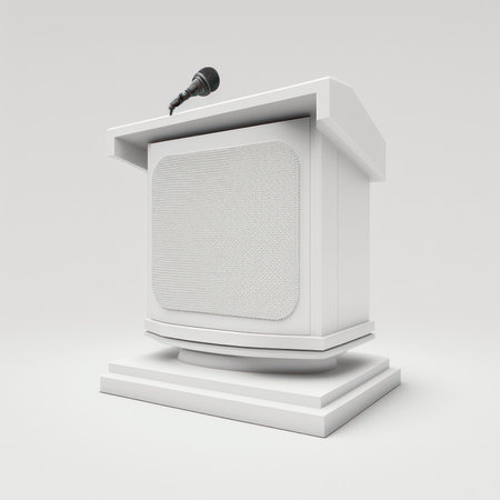 Speaker stand with microphone on a gray background. 3d renderingの素材