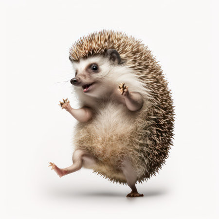 Hedgehog isolated on a white background. Full length portrait.の素材