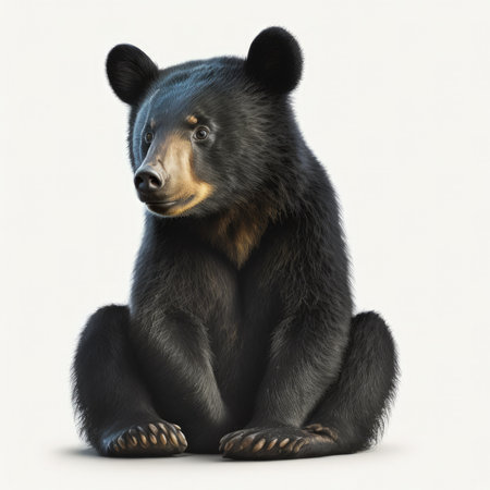 Black bear sitting isolated on white background. 3D illustration with clipping pathの素材