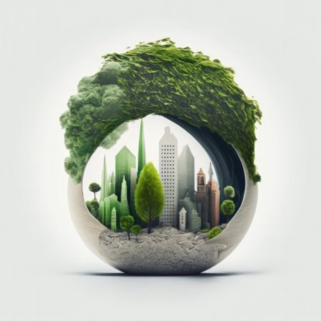 Ecology concept with green city in the form of a ball.の素材