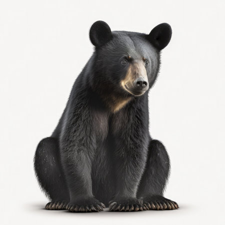 Black bear sitting isolated on white background. 3D illustration with clipping pathの素材