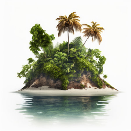 Tropical island with palm trees and sand. 3d renderの素材