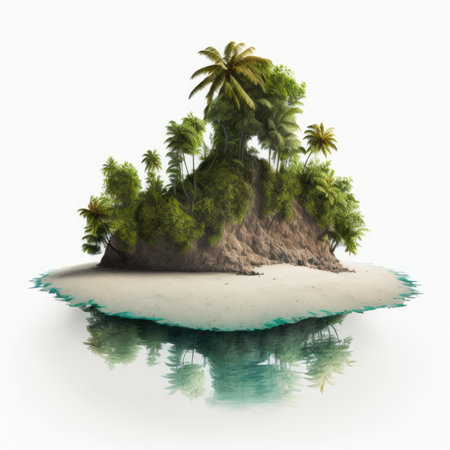 Tropical island with palm trees and sand. 3d renderの素材