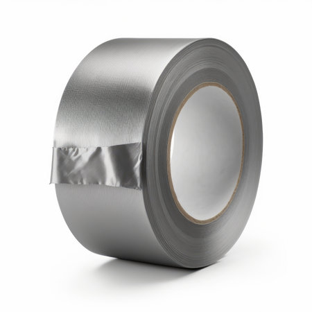 Roll of silver duct tape isolated on white background. 3d illustrationの素材