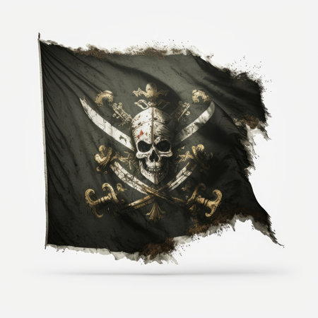 Grunge Pirate flag. Flag with grunge texture. Vector illustration.の素材