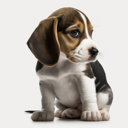 Close-up of a Beagle puppy, isolated on white backgroundの素材