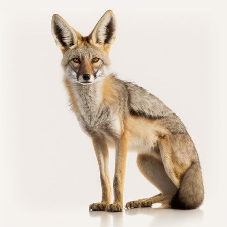 Red fox sitting on a white background. Studio shot. Isolated.の素材