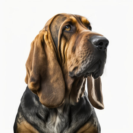 Portrait of a beautiful Basset Hound, isolated on white backgroundの素材