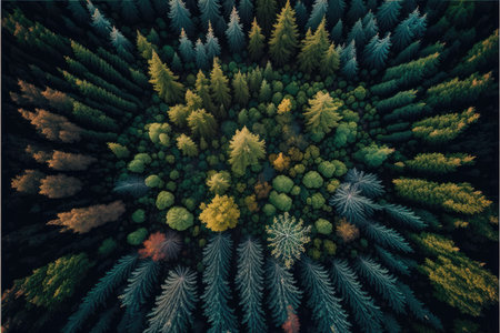 Aerial view of coniferous forest. 3D rendering.の素材