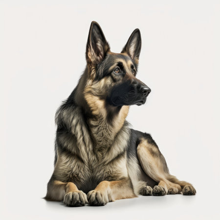 German shepherd dog sitting on white background. Studio shot. Isolated.の素材
