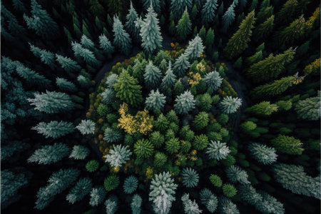 Fantastic aerial view of the forest with spruce and pine treesの素材