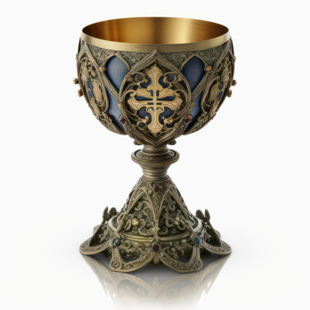 Vintage chalice isolated on white background. 3D illustration.の素材