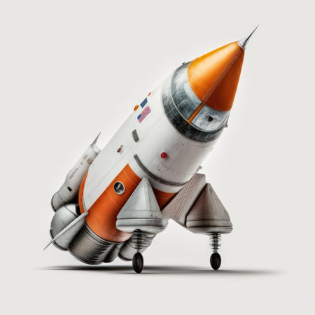 Space rocket isolated on a white background. 3d render illustration.の素材