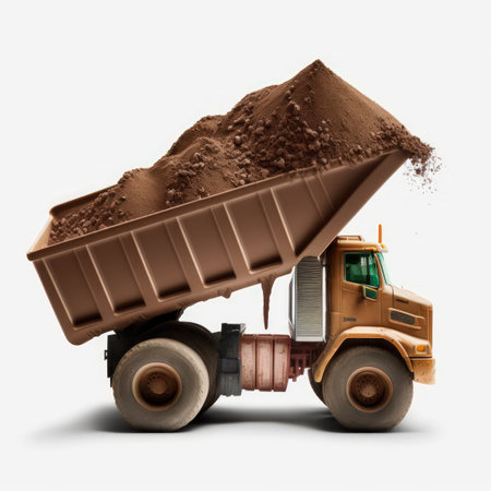 Dump truck with heap of sand isolated on a white background.の素材
