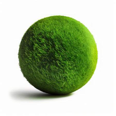3d rendering of green sphere with grass isolated on white background.の素材
