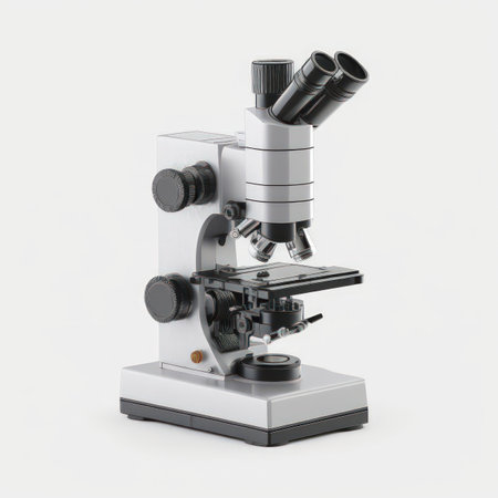 Microscope isolated on a white background. 3d render image.の素材