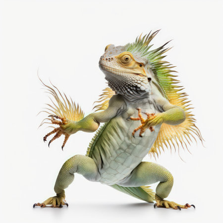 Iguana isolated on white background. Green iguana on white background.の素材