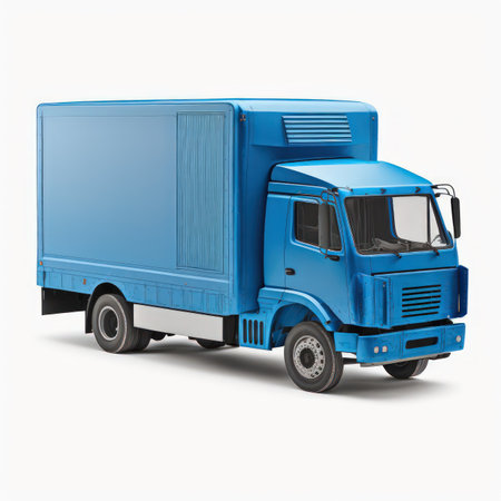 Blue delivery truck isolated on a white background. 3d rendering.の素材