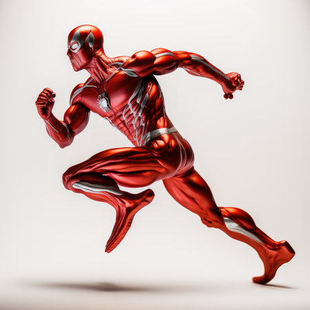 3D Illustration of a male superhero running with his arms outstretchedの素材