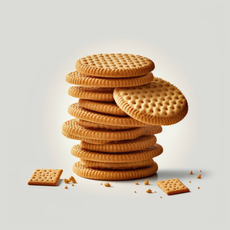 Stack of round crackers isolated on white background. 3d illustrationの素材