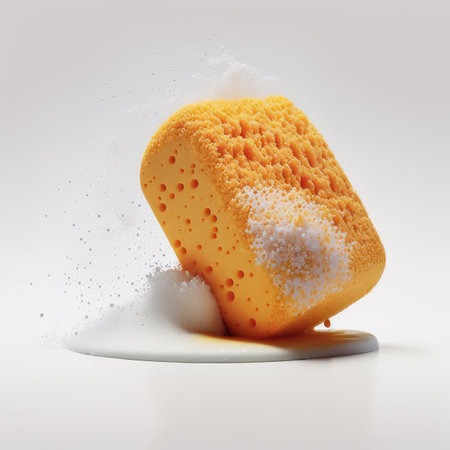 Sponge with foam on a white background. 3d rendering.の素材